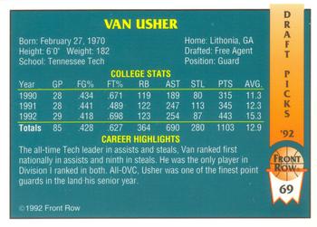 1992 Front Row Draft Picks #69 Van Usher Back