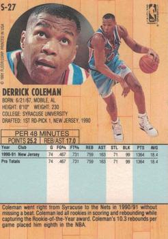 1991-92 Fleer Tony's Pizza #S-27 Derrick Coleman Back