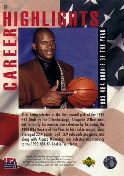 1994 Upper Deck USA #50 Shaquille O'Neal Back