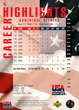 1994 Upper Deck USA #75 Dominique Wilkins Back