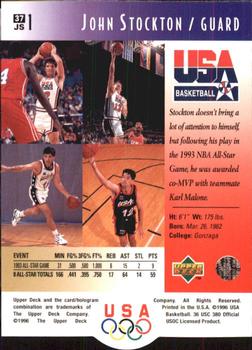 1996 Upper Deck USA #37 John Stockton Back