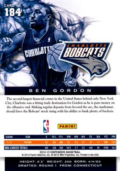 2012-13 Panini Contenders #184 Ben Gordon Back