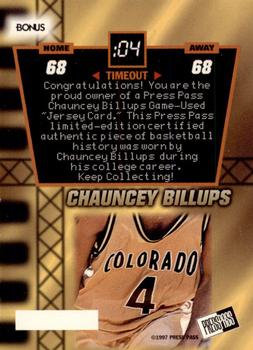 1997 Press Pass - Jersey Cards #BONUS Chauncey Billups Back