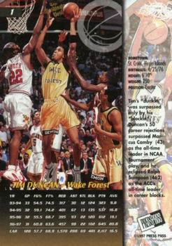 1997 Press Pass - Red Zone #1 Tim Duncan Back