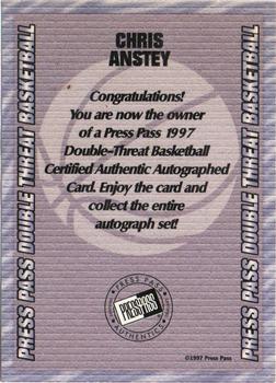 1997 Press Pass Double Threat - Autographs #NNO Chris Anstey Back