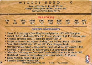 1993 Action Packed Hall of Fame #5 Willis Reed Back