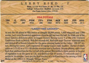 1993 Action Packed Hall of Fame #21 Larry Bird Back