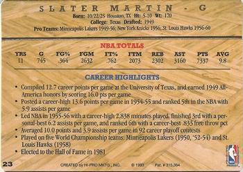 1993 Action Packed Hall of Fame #23 Slater Martin Back