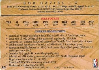 1993 Action Packed Hall of Fame #25 Bob Davies Back