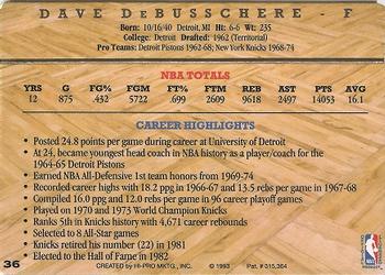 1993 Action Packed Hall of Fame #36 Dave DeBusschere Back