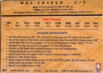 1993 Action Packed Hall of Fame #51 Wes Unseld Back