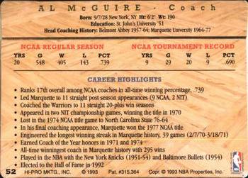 1993 Action Packed Hall of Fame #52 Al McGuire Back