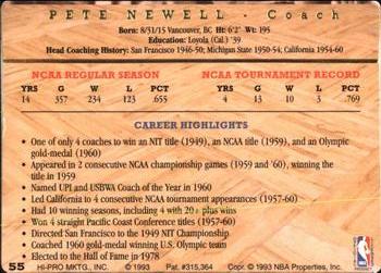 1993 Action Packed Hall of Fame #55 Pete Newell Back