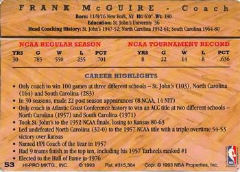 1993 Action Packed Hall of Fame #53 Frank McGuire Back