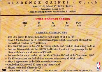 1993 Action Packed Hall of Fame #58 Clarence Gaines Back