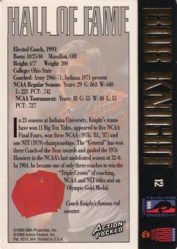 1995 Action Packed Hall of Fame #12 Bob Knight Back