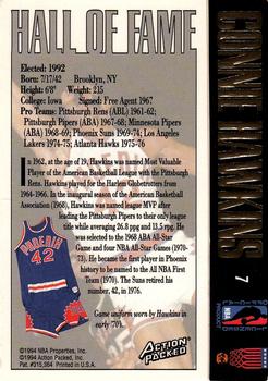 1995 Action Packed Hall of Fame #7 Connie Hawkins Back