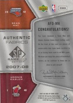 2007-08 SP Game Used - Authentic Fabrics Dual #AFD-MH Udonis Haslem / Sean May Back