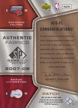 2007-08 SP Game Used - Authentic Fabrics Dual Patch #AFD-FL Shaun Livingston / Raymond Felton Back