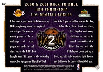 2001 Upper Deck Los Angeles Lakers Back2Back Champions #NNO NBA Championship Commemorative Back