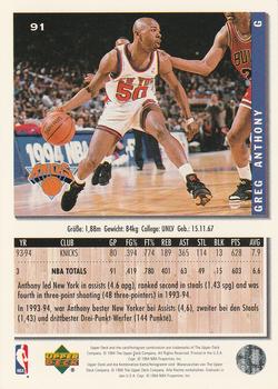 1994-95 Collector's Choice German #91 Greg Anthony Back