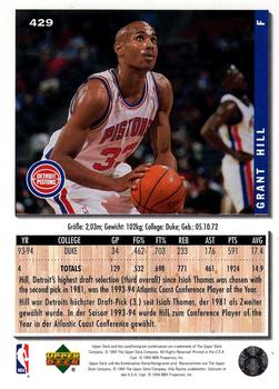 1994-95 Collector's Choice German #429 Grant Hill Back