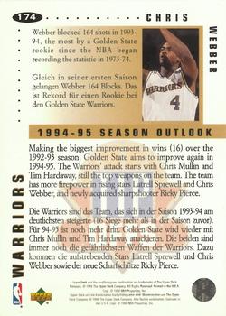 1994-95 Collector's Choice German - Gold Signatures #174 Chris Webber Back