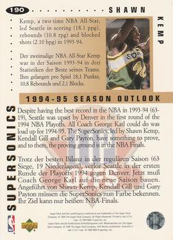 1994-95 Collector's Choice German - Gold Signatures #190 Shawn Kemp Back