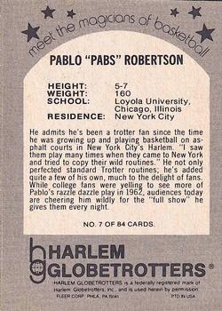 1971 Fleer Harlem Globetrotters #7 Pablo Robertson Back