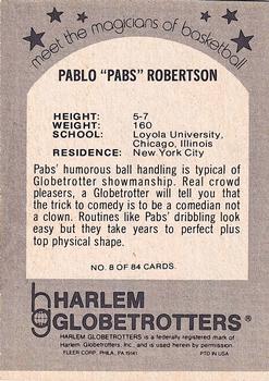 1971 Fleer Harlem Globetrotters #8 Pablo Robertson Back