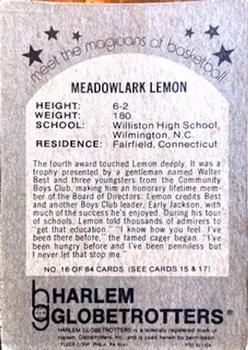 1971 Fleer Harlem Globetrotters #16 Meadowlark Lemon Back