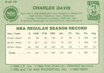 1984-85 Star Milwaukee Bucks Card Night #4 Charlie Davis Back