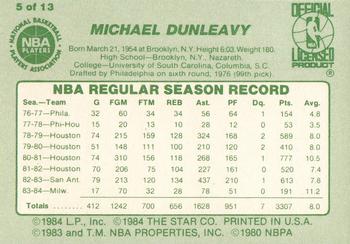 1984-85 Star Milwaukee Bucks Card Night #5 Mike Dunleavy Back