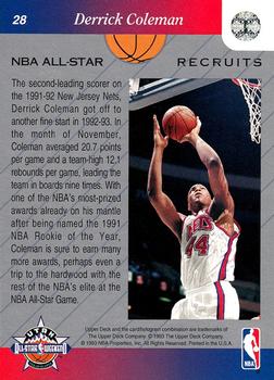 1992-93 Upper Deck NBA All-Stars #28 Derrick Coleman Back