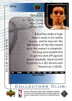 2001-02 Upper Deck Club Exclusive #NBA6 Pau Gasol Back