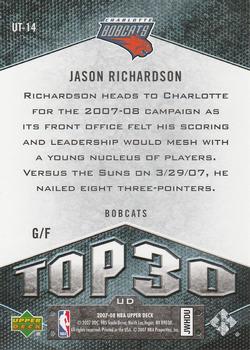 2007-08 Upper Deck - UD Top 30 #UT-14 Jason Richardson Back