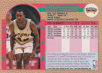 1992-93 Fleer Tony's Pizza #NNO Willie Anderson Back