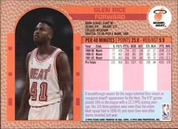 1992-93 Fleer Tony's Pizza #NNO Glen Rice Back