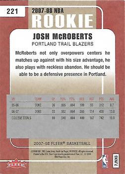 2007-08 Fleer #221 Josh McRoberts Back
