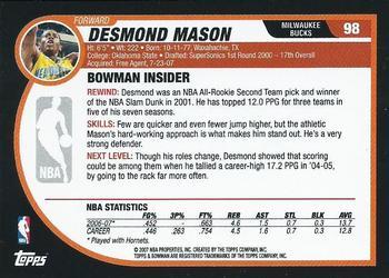 2007-08 Bowman - Chrome #98 Desmond Mason Back