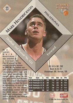 1996 Score Board Rookies #33 Mark Hendrickson Back