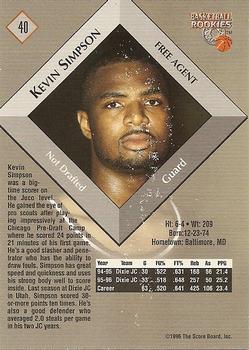 1996 Score Board Rookies #40 Kevin Simpson Back