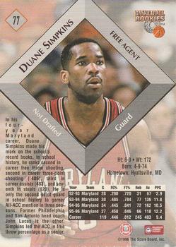 1996 Score Board Rookies #77 Duane Simpkins Back