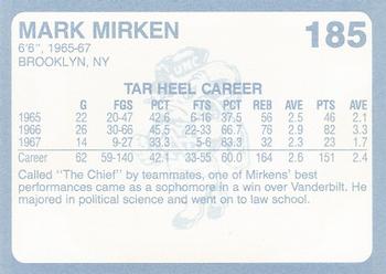 1989 Collegiate Collection North Carolina's Finest #185 Mark Mirken Back