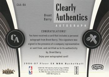 2006-07 E-X - Clearly Authentics Autographs #CAA-BA Brent Barry Back