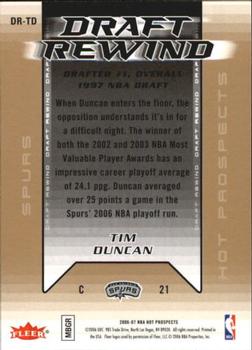 2006-07 Fleer Hot Prospects - Draft Rewind #DR-TD Tim Duncan Back