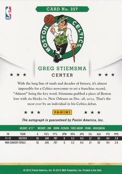 2012-13 Hoops - Autographs #257 Greg Stiemsma Back