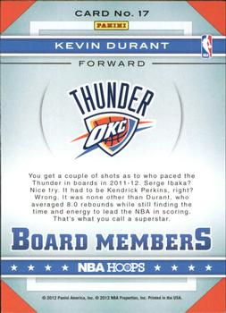 2012-13 Hoops - Board Members #17 Kevin Durant Back