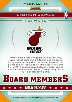 2012-13 Hoops - Board Members #18 LeBron James Back