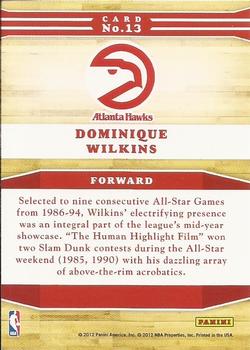 2012-13 Hoops - Franchise Greats #13 Dominique Wilkins Back